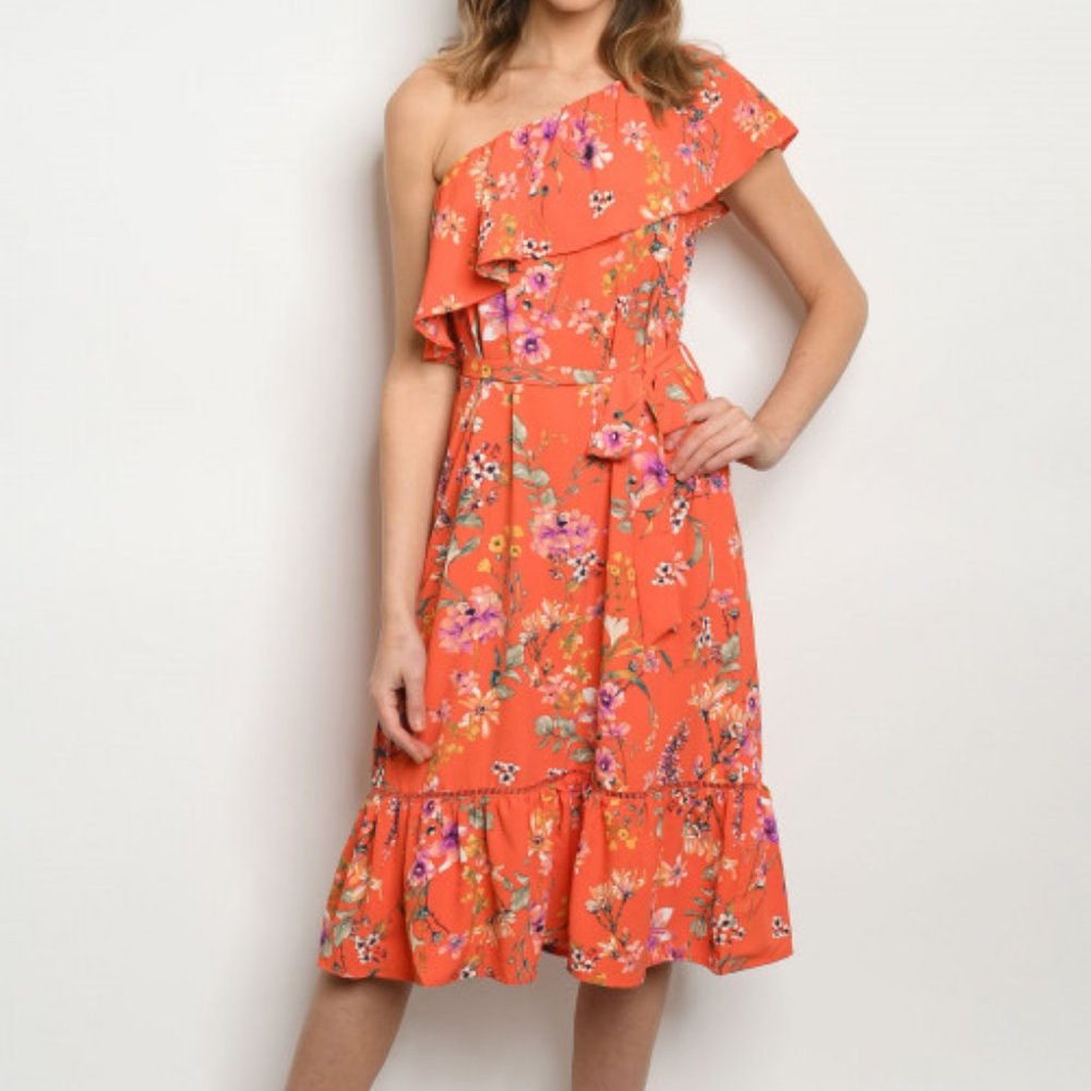ONE SHOULDER FLOWER DRESS